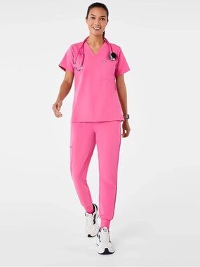 FIGS Pink Catarina Top Zamora Jogger Scrub Set size XS- EUC